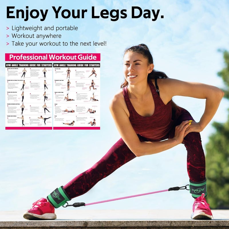 WALITO Ankle Resistance Bands with Cuffs, Exercise Bands for Legs and Butt, Booty Workout Equipment for Kickbacks and Hip Fitness Training - Image 5
